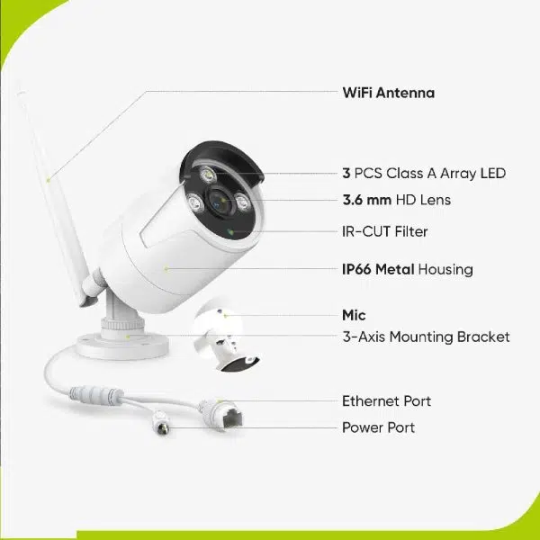 3MP 8Ch Wireless Camera Audio Recording AI Human Detection
